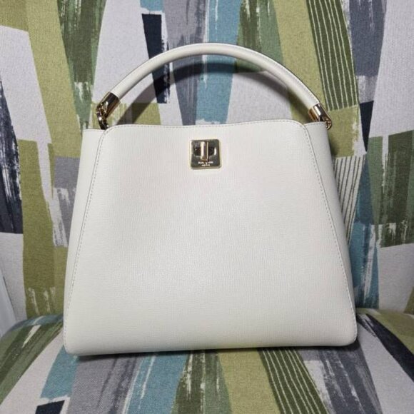 Kate Spade Phoebe Medium Top Handle Satchel In Meringue(White) Turnlock Closure - Picture 7 of 14